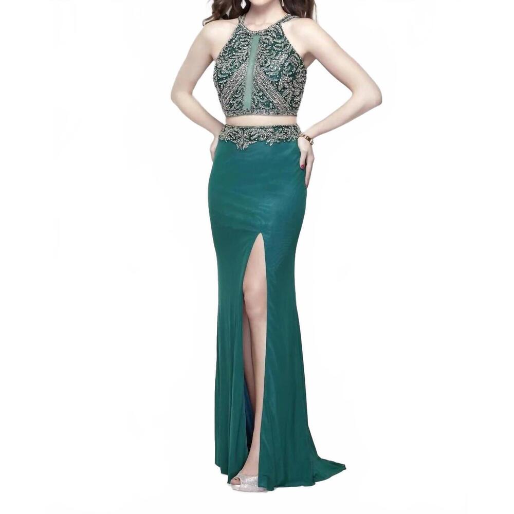 NEW PRIMAVERA two-piece long evening dress in forrest green